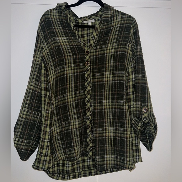 Habitat Green and Black Puff Sleeve Blouse - Picture 1 of 1